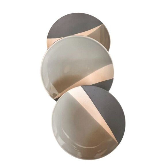 3 Baum Bros. Metro Salad Plates 8.5"  Gray, Biege, Green Minimalist Discontinued - Picture 3 of 4